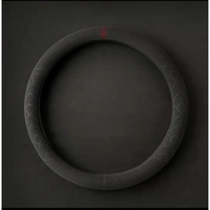 Car Steering Wheel Cover Suede Breathable Sweat Absorbing Car Handle Cover All Year Round Neutral Cross-Border Amazon Car Supplies Round Black Red Dot 38cm