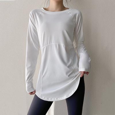 Felpa Lunga Traspirante a Manica Lunga con Scollo Rotondo, Slim, per Yoga, Running, Fitness, Maglia Felpata da Donna