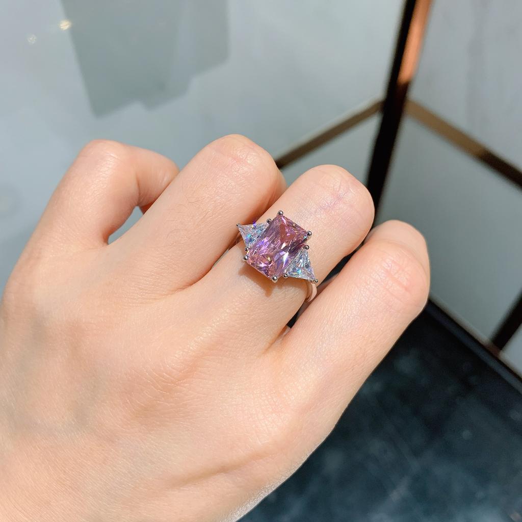 Zubehör Rosa Diamant Gelb Diamant Ring Weibliche Rechteck Zirkon Ring Einstellbar Vintage Simulation Schmuck