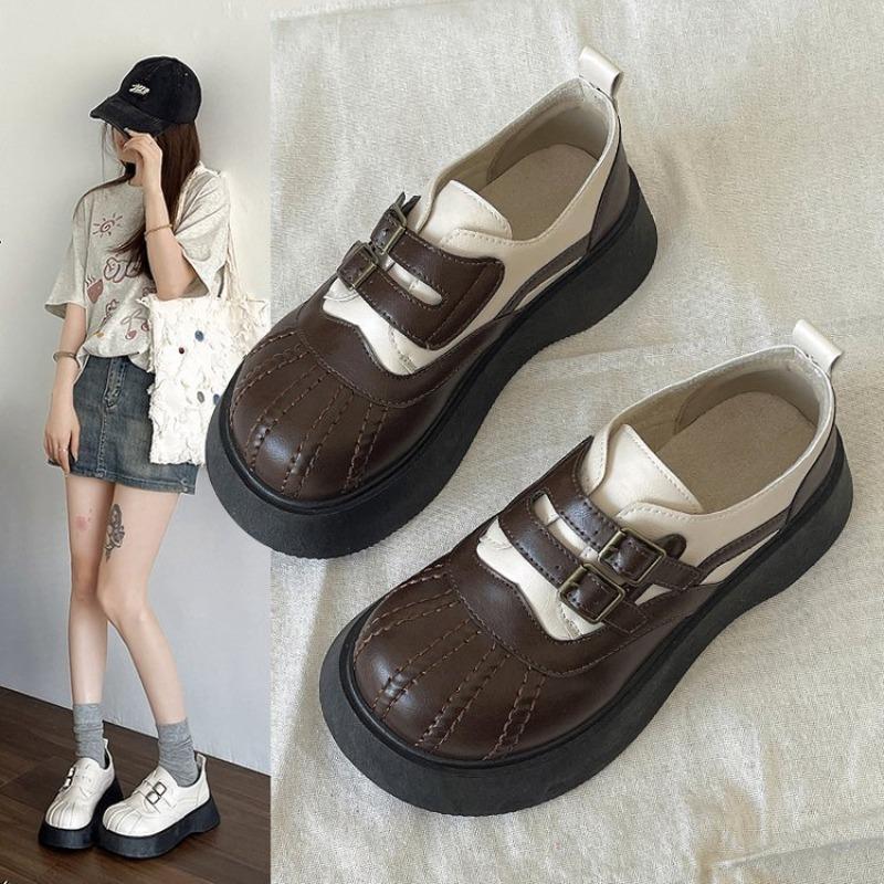 Women's Shoes 2025 New Designer Double Buckle Mary Jane Fashion Shoes Thick Sole Leather Shoes Ladies Comfort Anti Slip Loafers