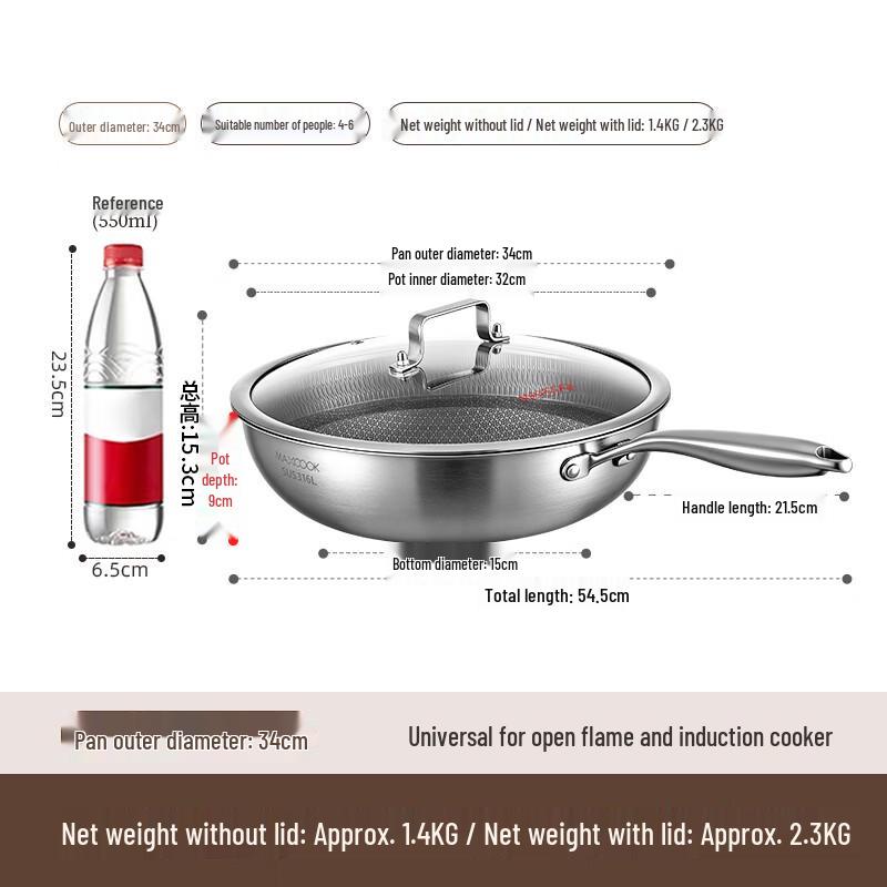 maxcook 316L Stainless Steel Non-stick Wok