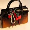 PU Leather Cherry Bag Charm Pearl Beads Cherry Key Ring Cherry Keychain Pendant  Bag Decoration