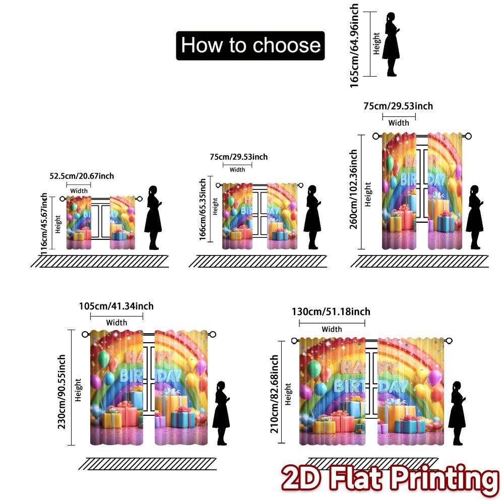 2pcs   2D FLAT PRINTING Curtains (Without Rod) Birthday Bliss(4) Contemporary Modern Curtains Durable 100% Polyester Fabric