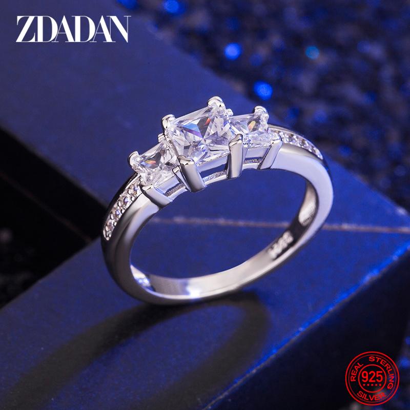 

ZDADAN 925 Silver Square Pink Zircon Rings for Women Girls Fashion Jewelry 10