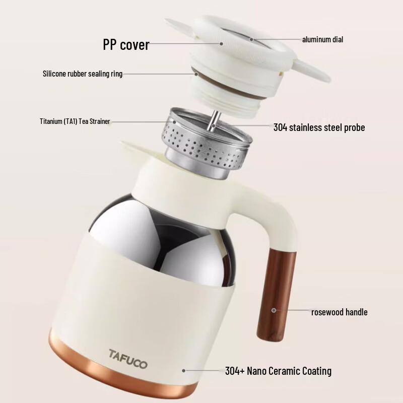 TAFUCO 1.8L Ceramic Lined Tea Thermos with Titanium Infuser