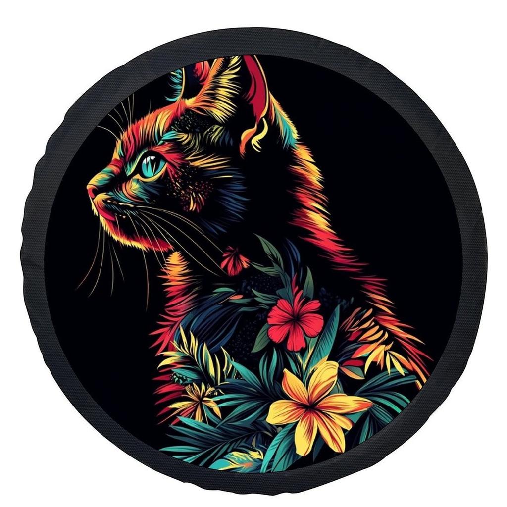 1pc Colorful Floral Cat Themed Tire Cover Wheel Cover, Trendy Universal Wheel Cover Tire Cover Wheel Protection Cover, Suitable