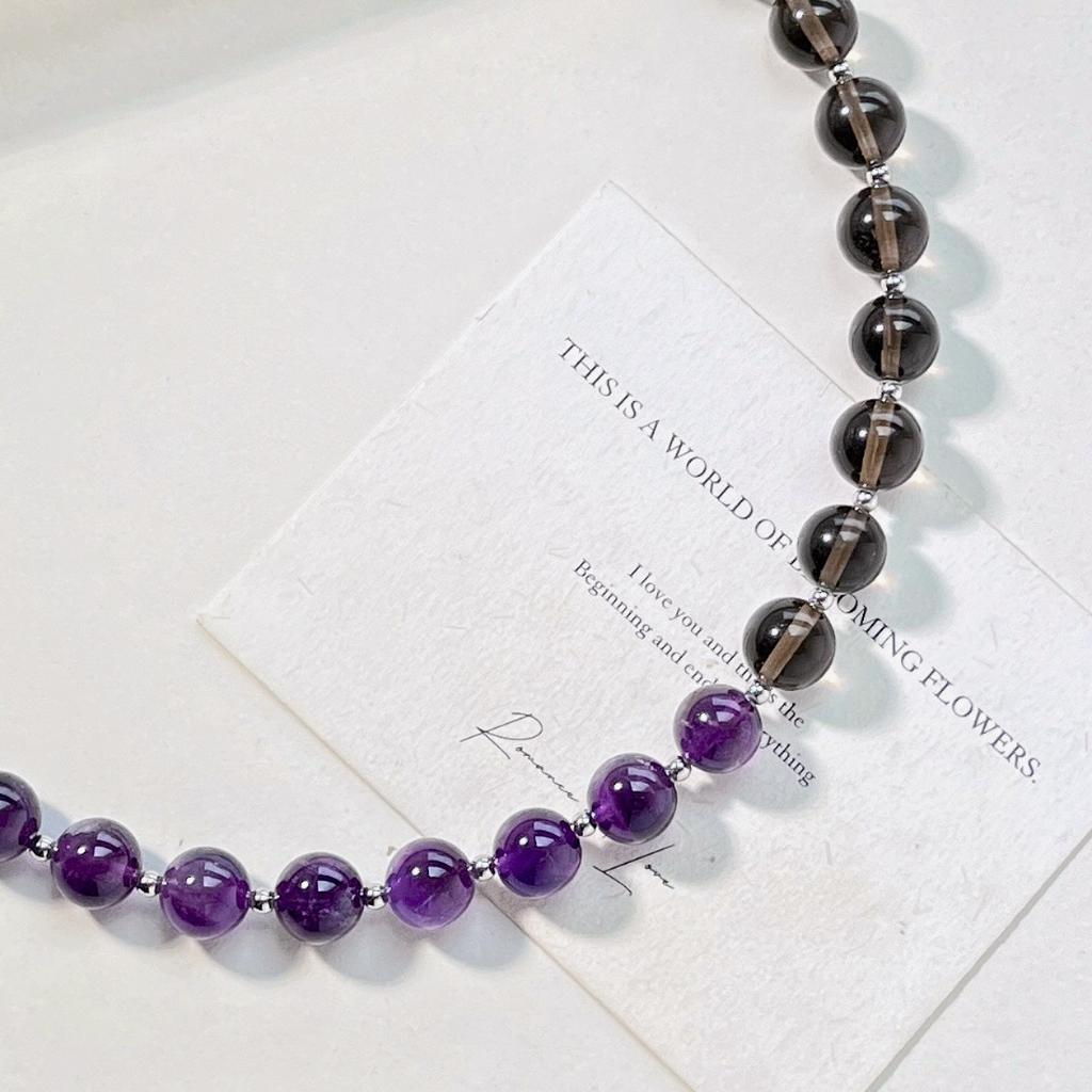 10Mm Vintage High Quality Natural Amethyst Ice Obsidian Design Sense Necklace Clavicle Chain