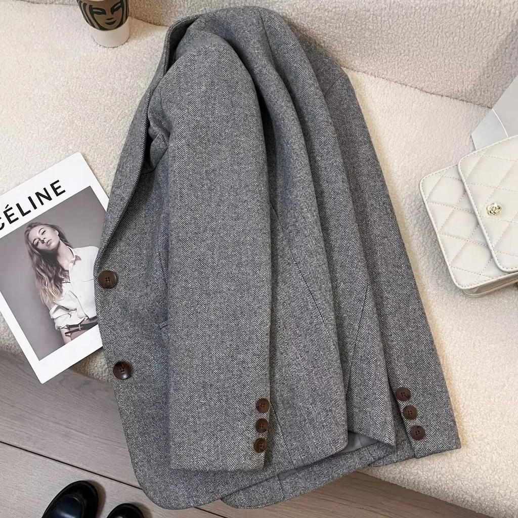 Spring Autumn Retro Temperament Long Sleeve Ladies Blazer Coat Korean Version Loose Elegant Women's Casual Suit Jacket