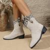 Fashion Autumn Women's Ankle Boots Fashion Metal Belt Buckle Mid-heel Western Cowboy Boots Colorful Print Fabric Booties Slip-on Shoes