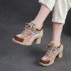 Johnature Fashionable Breathable Sports Style High Heels Mixed Colors Versatile Lace-up Women's Shoes