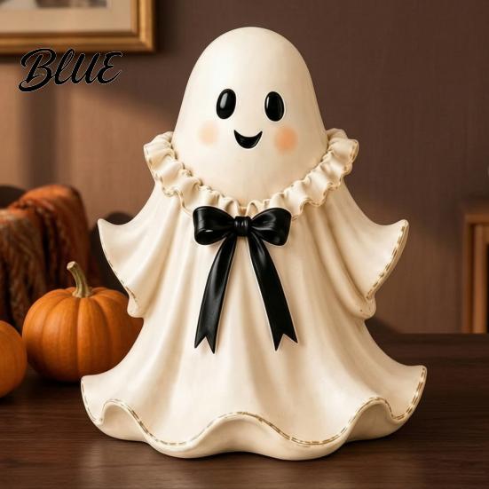 Ghost Figurine for Fireplace Halloween Resin with Wicker Basket Cute Tabletop Unique Gift Ideas Decor Holiday Ornament Organizer Entryway