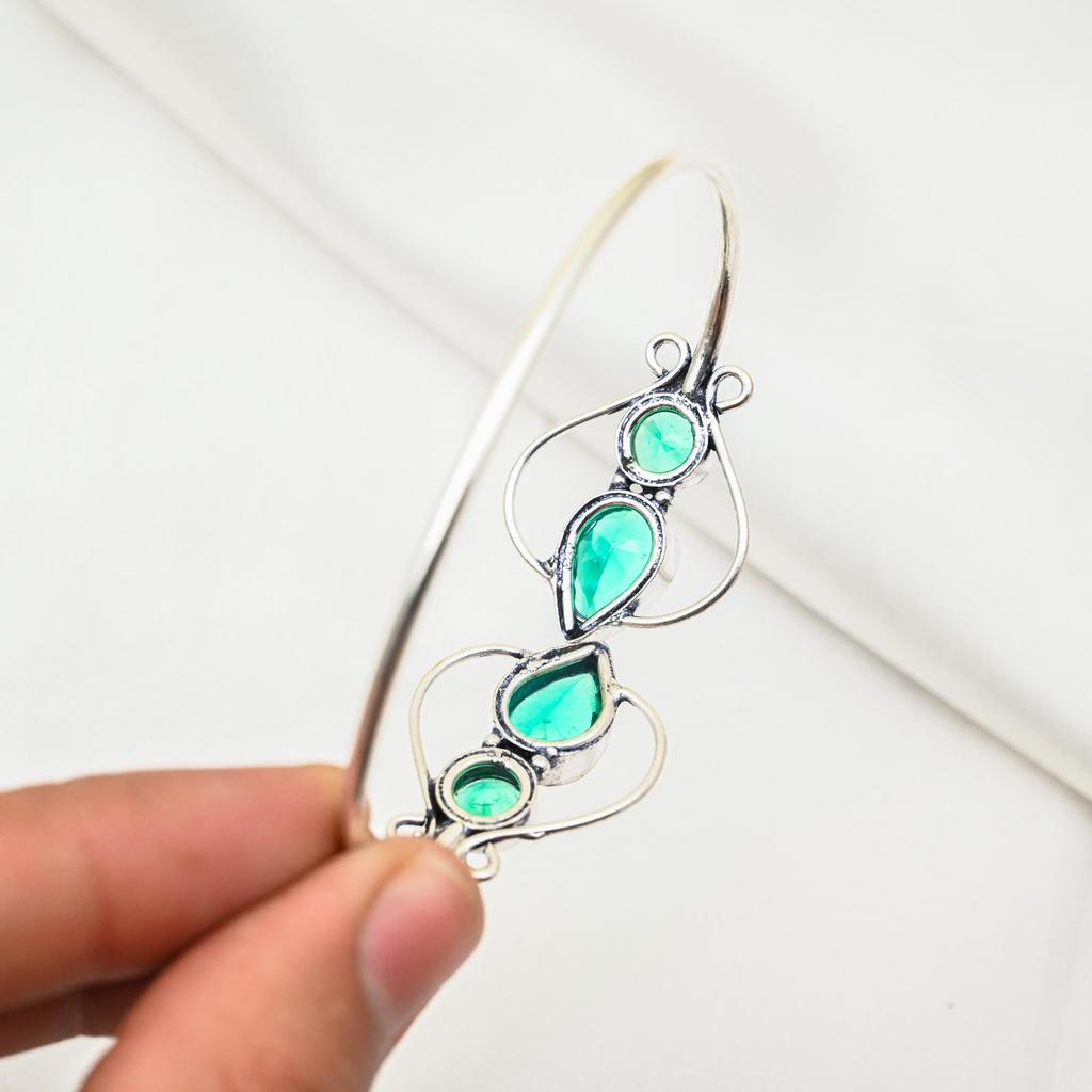 Indicolite Cuff Bracelet Real Gemstone Bangle, 925 Sterling Silver Cuff Bracelet Handmade Jewelry, Adjustable Bangle For Gift Women Jewelry