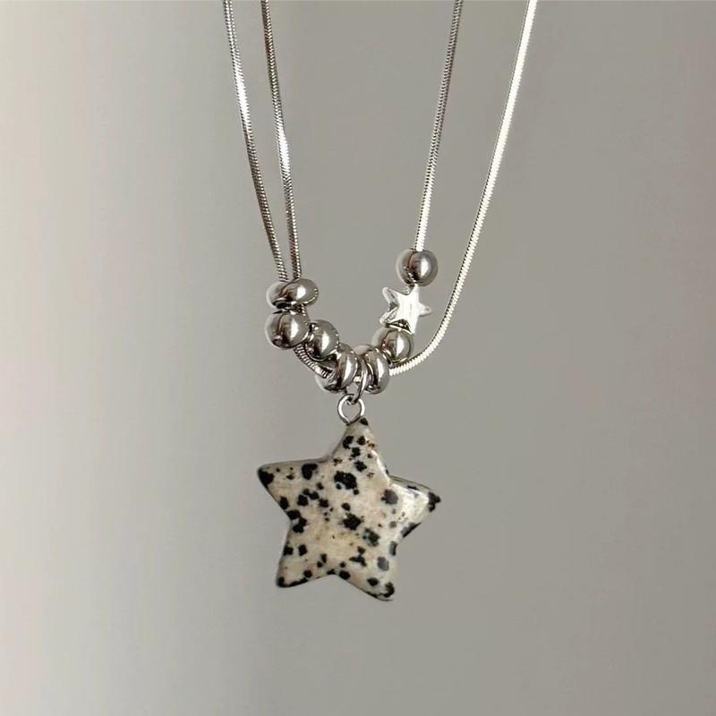 Jewelry Leopard Print Star Pendant Necklace for Women Vintage Cute Korean Fashion Geometric Necklace Accessories Punk Goth
