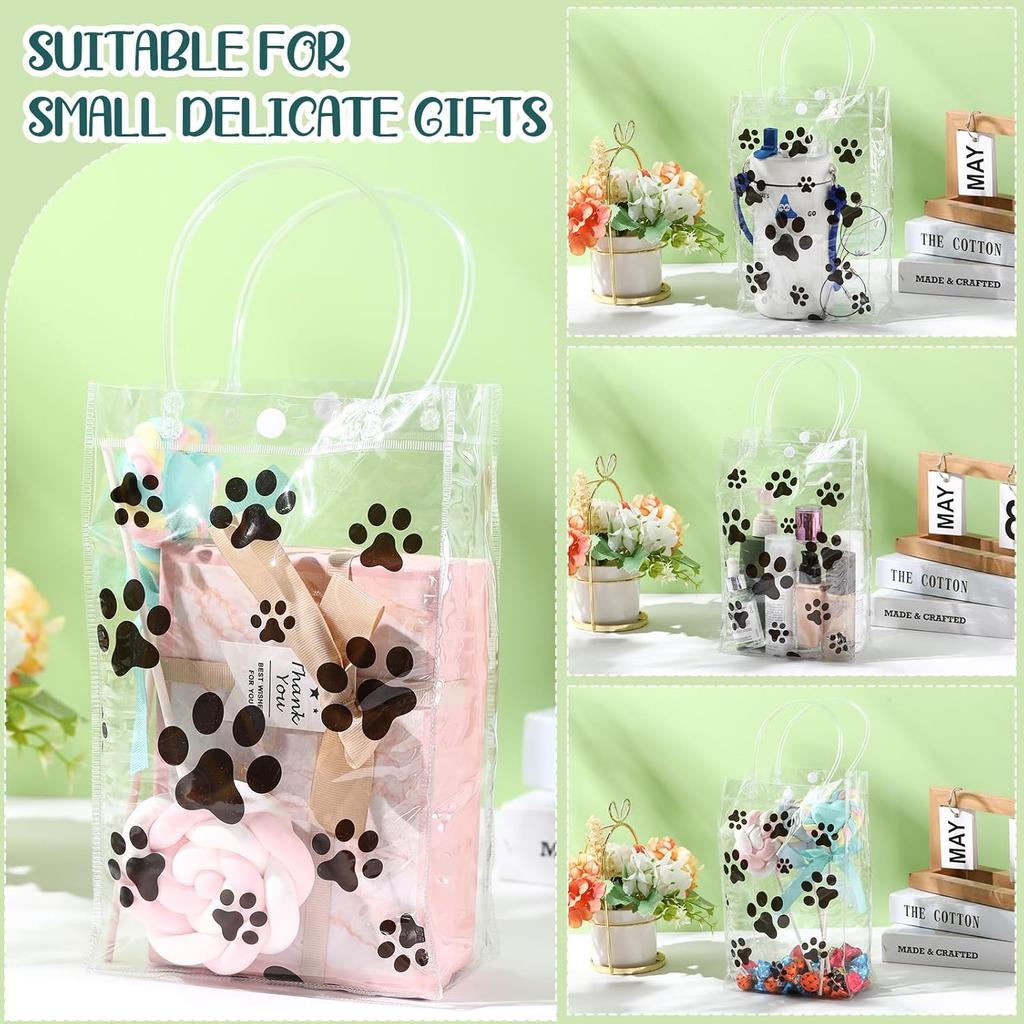 Shinylin 22 Pcs Dog Paw Clear PVC Gift Bags with Handle Dog Claws Plastic Wrap Tote Bags Reusable Transparent Dog Treat Bags for Birthday Wedding