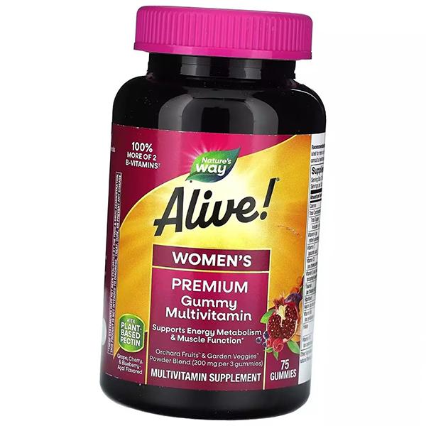 Витамины для женщин жевательные, Alive! Women's Premium Gummy Multivitamin, Nature's Way  75таб Ягодный микс (36344139)