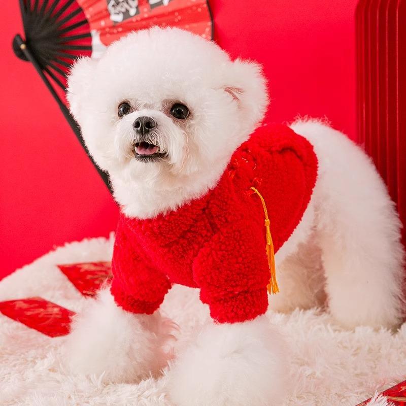 Gong Xi Fa Cai Dog Clothes Chinese New Year Greetings Warm Two-legged Teddy Bear Autumn and Winter Small Dog Pet Two-legged Clothes
