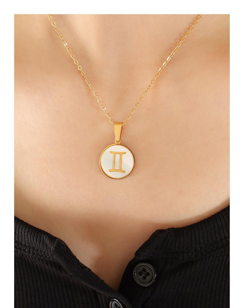 French-Inspired Zodiac Pendant with White Mother-of-Pearl Inlay On 18K Gold-Plated Chain