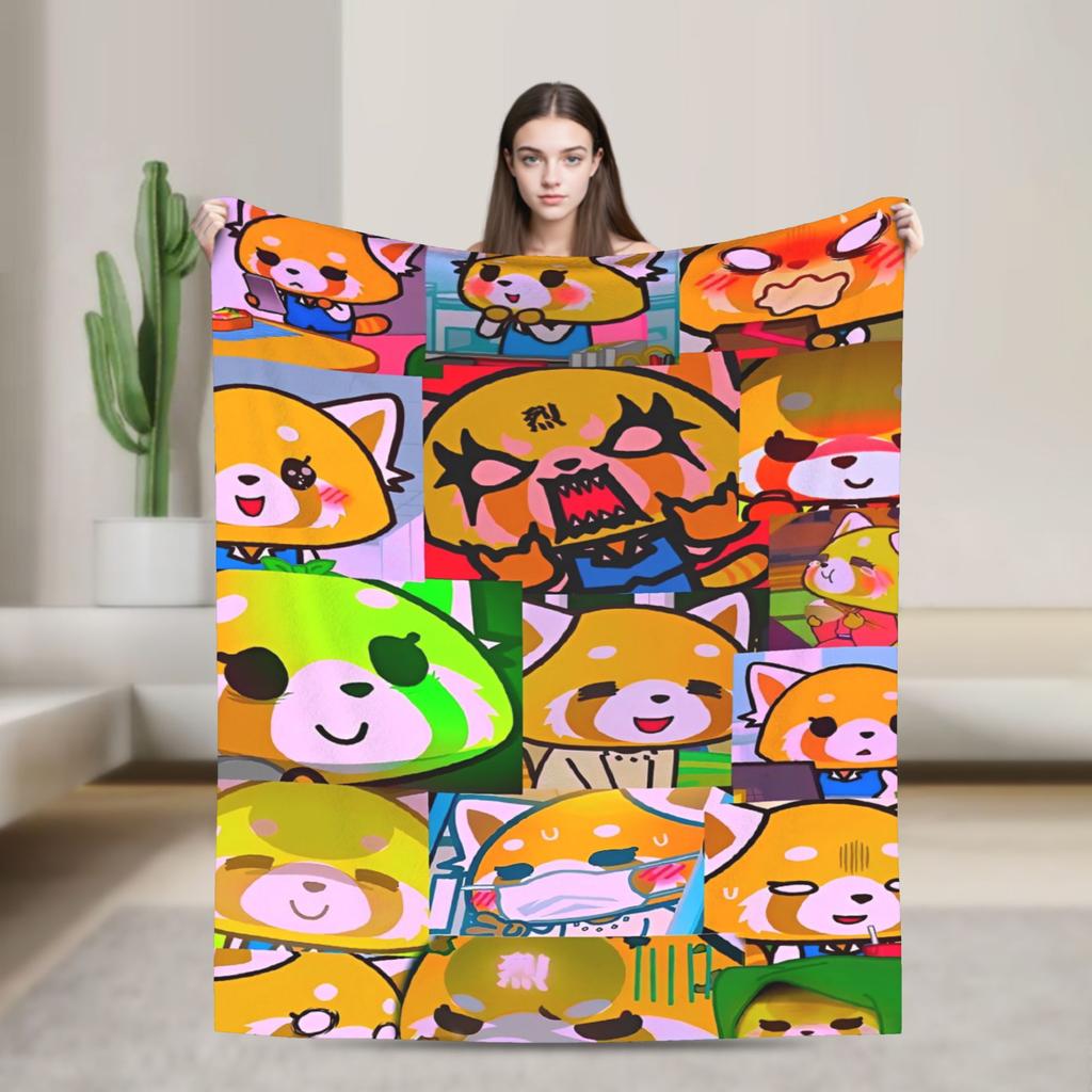 Cartoon Cute Aggretsuko Graffiti  Blanket Quality Warm Soft  Bedding Throws Winter Picnic Couch Chair Sofa Bed Graphic Bedspread