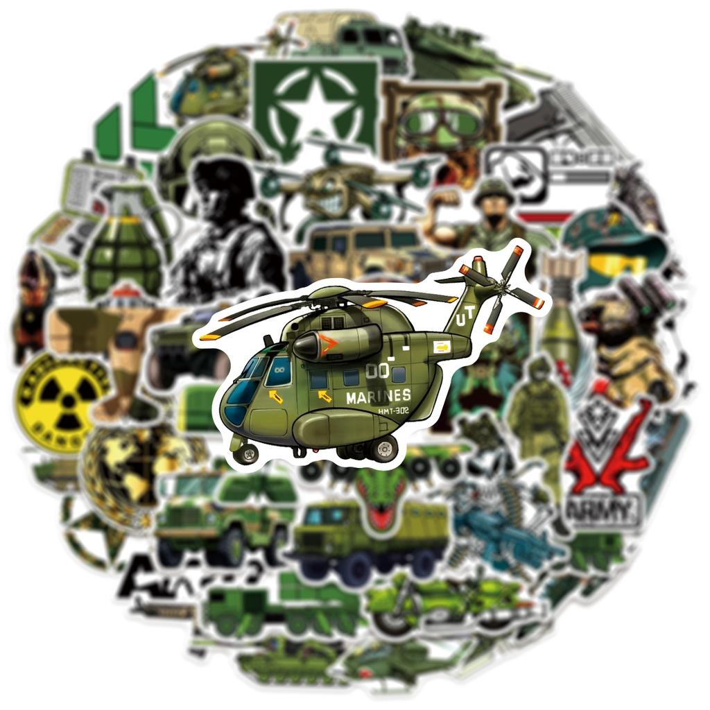 50/100 Pcs Cartoon Military Equipment Theme Stickers No Repeat for Helmet Scooter Notebook Stationery Box Suitcase Outdoor Gear