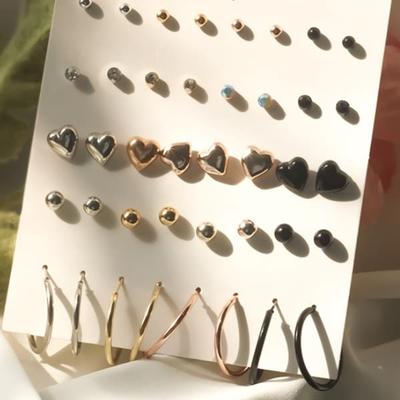 Women's 40-Piece Earring Ball Cubic Heart Ring Set