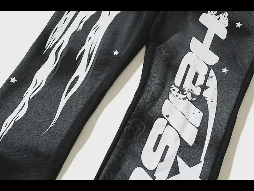 Americké retro hvězdné šedé bahnité potiskové zvonové tepláky - Unisex