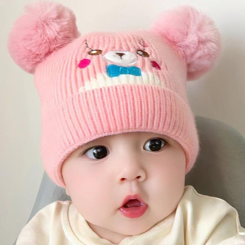 Baby hat cute cartoon bunny wool hat winter male and female baby warm ear hat knitted hat