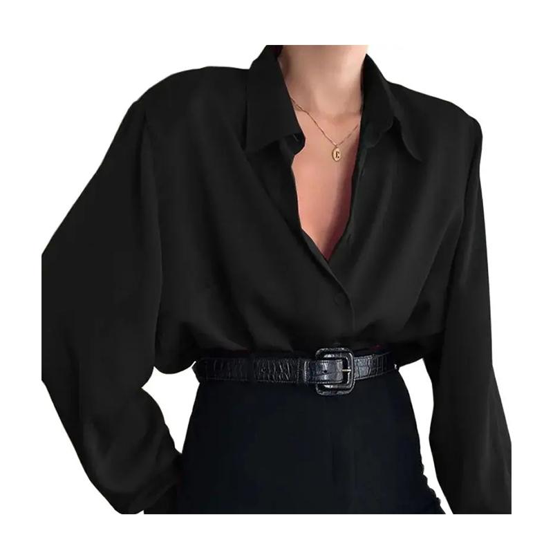 Damekragebluse pendling langermet avslappet løs skjorte