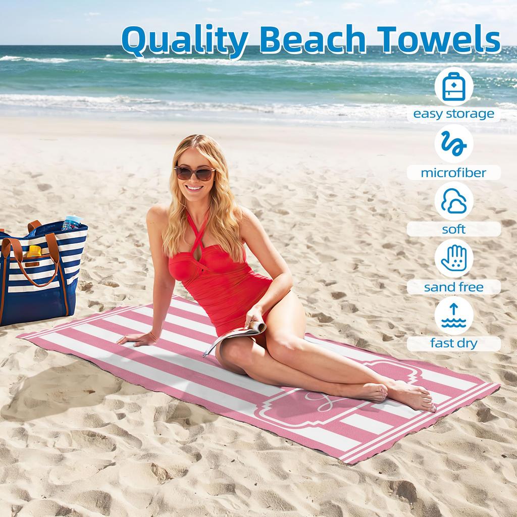 Personalized Striped Beach Towel Custom Name/Logo Oversized Microfiber Towel Summer Party Gift for Beach Swimming Bath Sports
