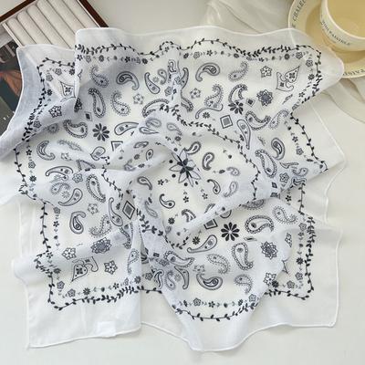 Eșarfă de Gât Pătrată din Bumbac cu Flori 58cm Bandă de Păr Fashion cu Imprimeu Wrap Bandă de Păr Bentiță Eșarfă de Păr Turban Batic