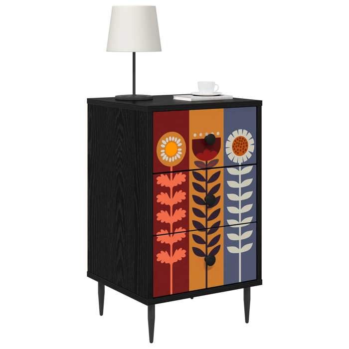 Table de chevet - MAISON EXCLUSIVE - ESSEN - Chêne noir - 2 pcs - Pieds surélevés