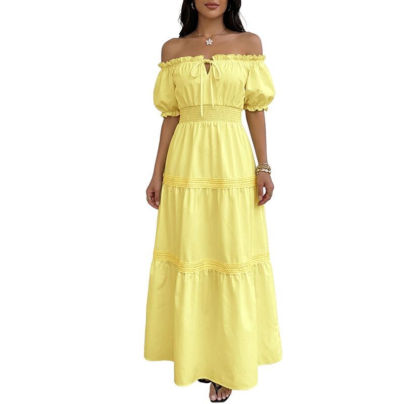 Fresh and Sweet Long Dress with One-shoulder Sleeves and Princess Skirt. A-line Beach Style Dress for Women.