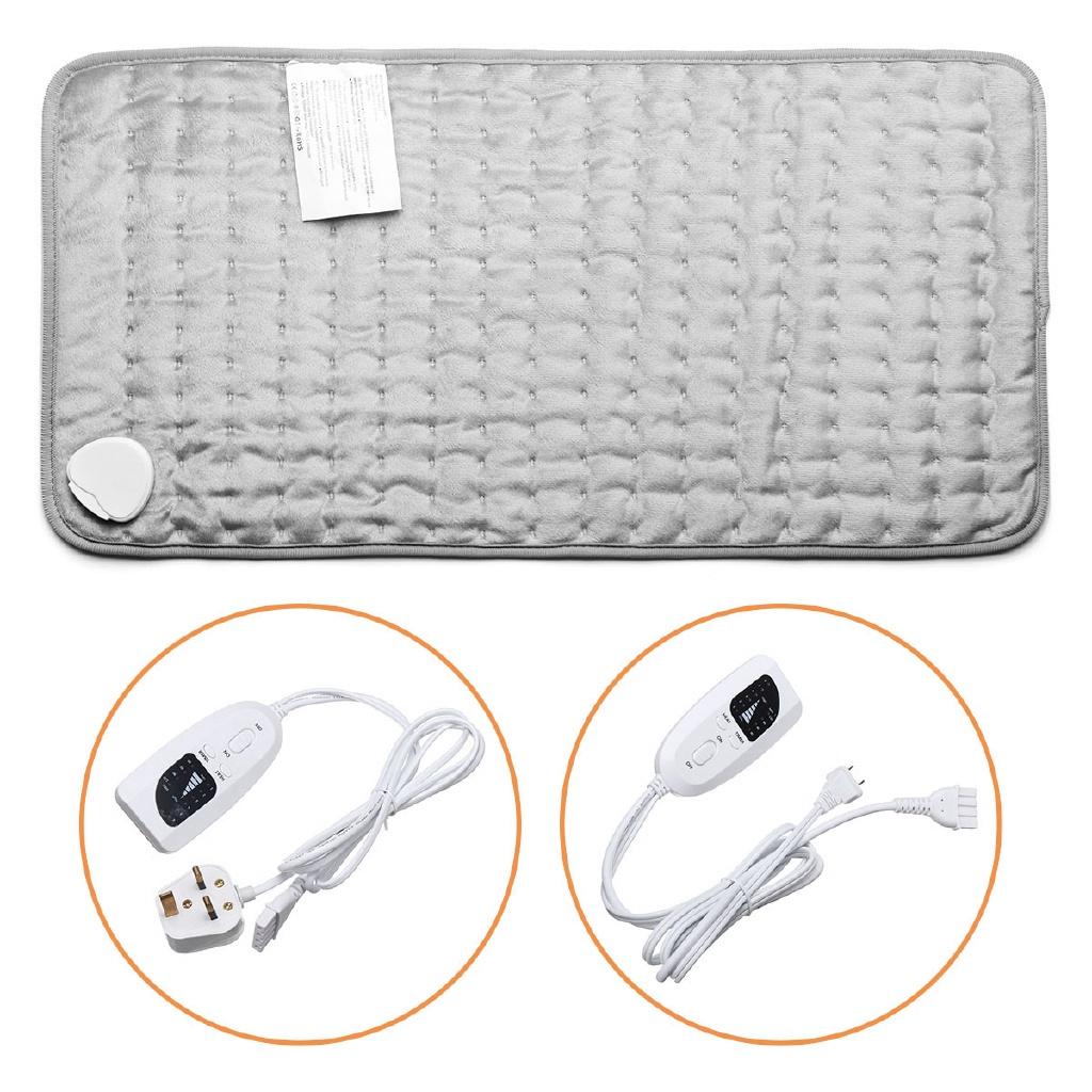 75W 6 Heating Setting Electric Thermal Therapy Heated Pad Back Neck Pain Body Relief Soft Fabric Grey Timer Safe Cosy