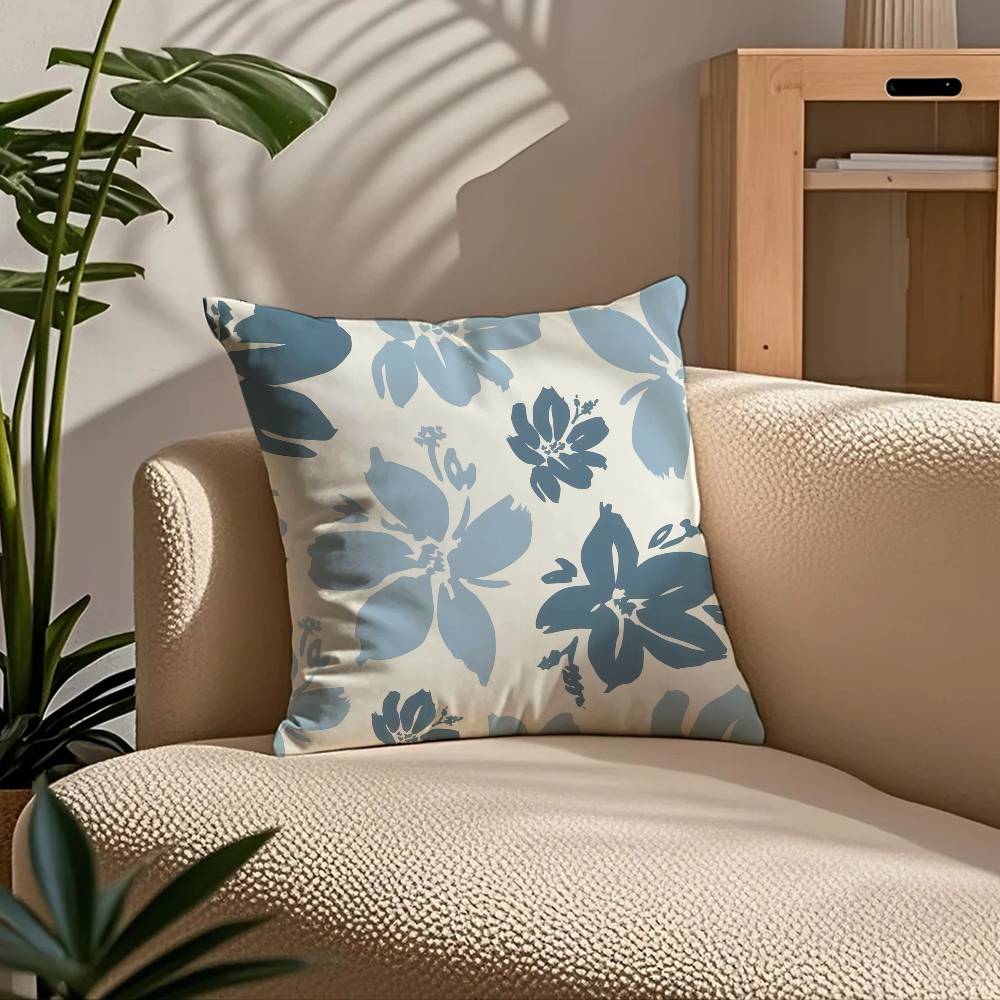 E-Elegant Blue Floral Anime Pillow Case Comfort Sofa Bed Silky Elegant Invisible Zipper Custom Decorative Cushion Cover