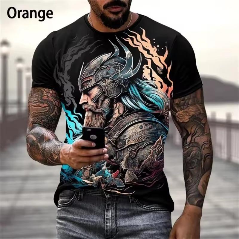 Summer Viking Warrior Graphic 3d Printed Men's T-shirt Nordic Style Plus Size Loose Comfortable Breathable Top Xs-6xl