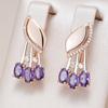 Shiny Purple Natural Zircon English Earrings For Women Fashion  Rose Gold Color Crystal Flower Daily Fine Jewelry