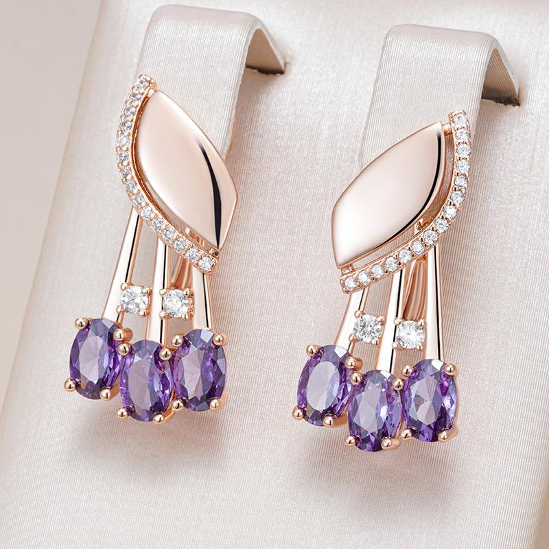 Shiny Purple Natural Zircon English Earrings For Women Fashion  Rose Gold Color Crystal Flower Daily Fine Jewelry
