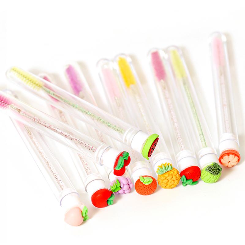 Reusable Eyelash Brushes Tube Spoolies Brushes Mascara Wands Plastic Fiber Nylon Lash Makeup Fruit Brush Tube 10pcs/bag