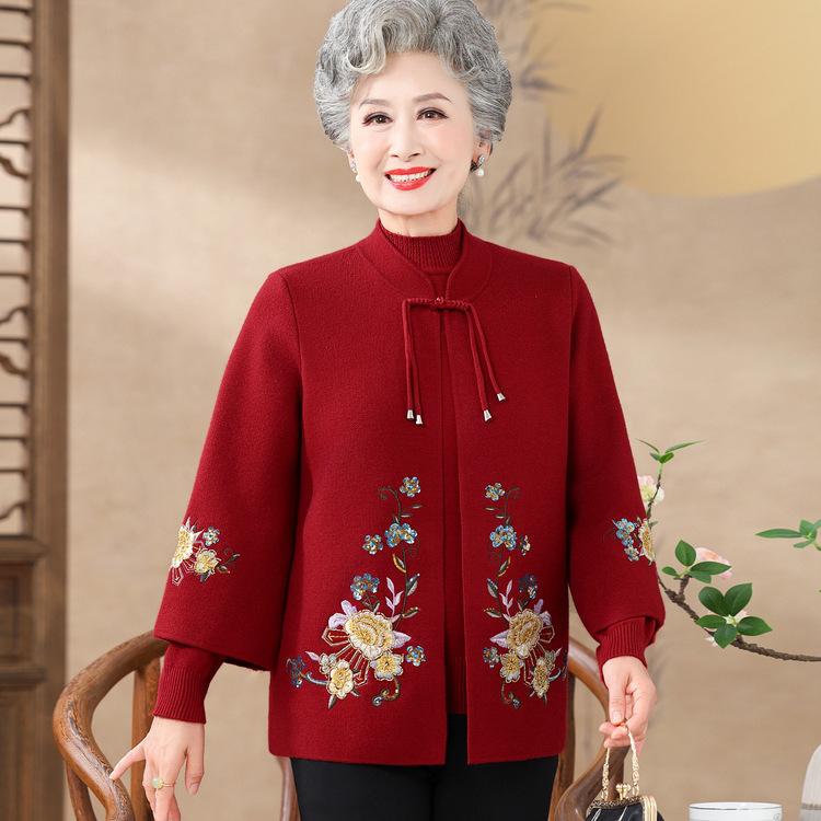 Fashionable Knitted Two-piece Sweater Jacket Middle-aged and Elderly Women Spring and Autumn Happy Mother-in-law Wedding Banquet