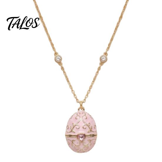 Talos Openable Egg Pendant Necklace, Cubic Zirconia Heart Retro Box Jewelry Gift for Girlfriend Wife Mom