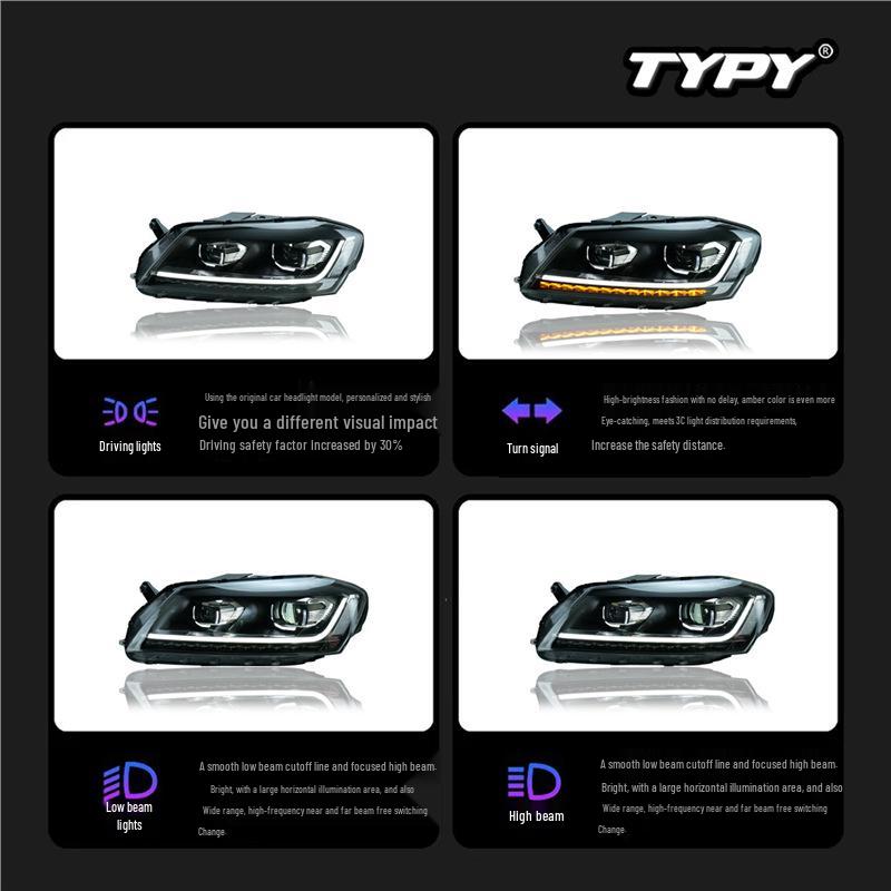 LED Projector Headlight Assembly with Flowing Turn Signals for 12-16 Volkswagen Magotan B7