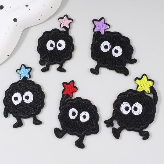 baizihuahu 6 Pcs Cartoon Embroidered Patches, Iron on Sew Decorative Appliques, Cute Black Ball Patches for Clothes Bags Hats Repairing Holes