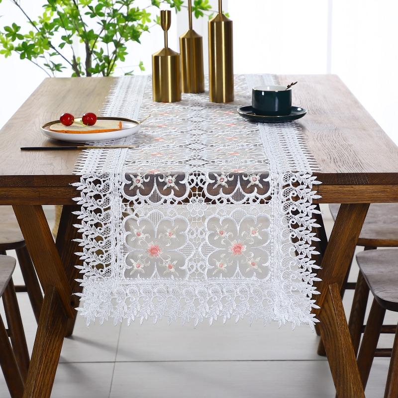 Lace Table Flag Embroidery Hollowed Out Dining Table Decoration Long Strip Cloth Wedding Party Tablecloth Taplak Meja Cutwork Table Runner Home Decora