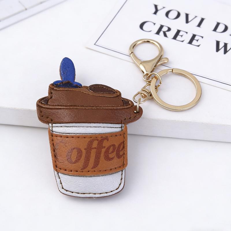 Ins Creative Cool Candy Leather Coffee Cup Style  Bag Hanging Decoration Phone Case Pendant Chain Keychain