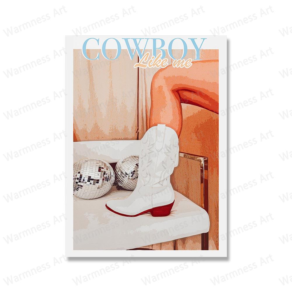 Cowboy Like Me Retro Poster Pink Girly Canvas Print Painting Disco Ball Picture Art Bedroom Living Room Interior Home Decoration No Frame