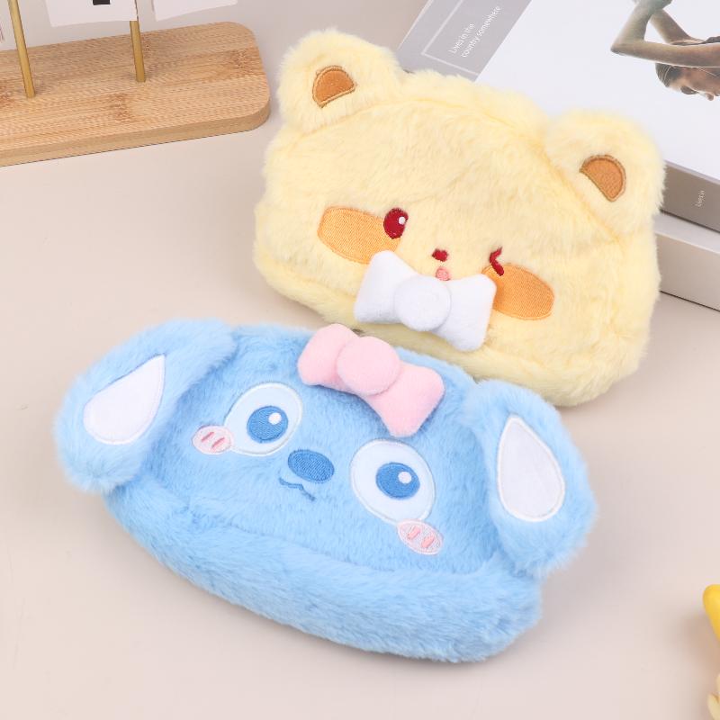 Large Capacity Stationery Storage Bag Cartoon Animal Plush Pencil Case Lovely Plush Cosmetic Bag Christmas Birthday Gifts
