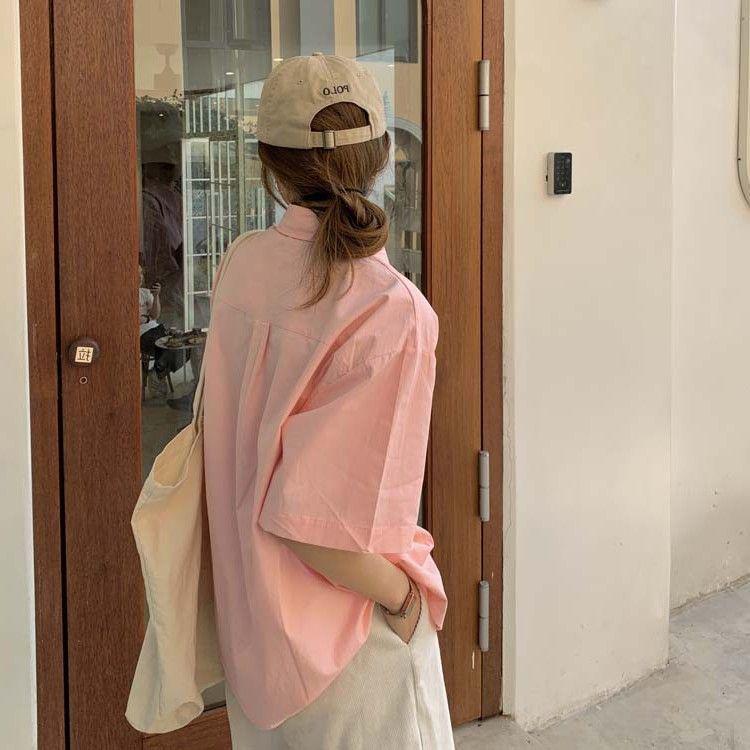 Women's Chic Pure Cotton Loose Fit White Short-Sleeve Shirt - Korean Style Summer Casual Top