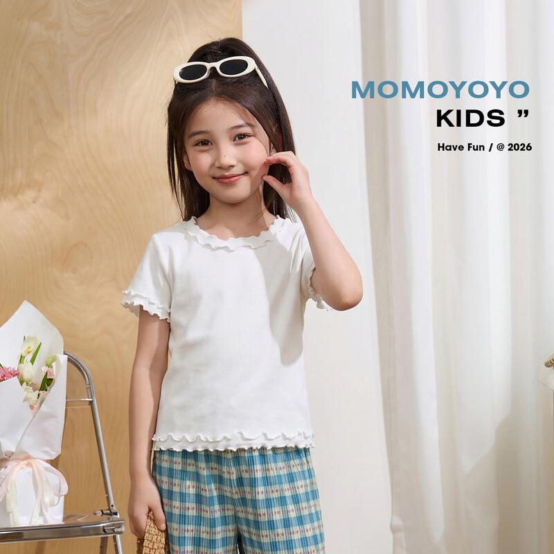 Girls  Ruffled Short Sleeve T-shirt with Lace Collar 160 белый