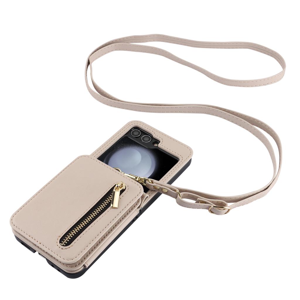 Geldbörse mit Kartenhalter Umhängeband Reißverschluss Ständer Leder Handyhülle für Samsung Galaxy Z Flip3 4 5 6 Schutzhülle