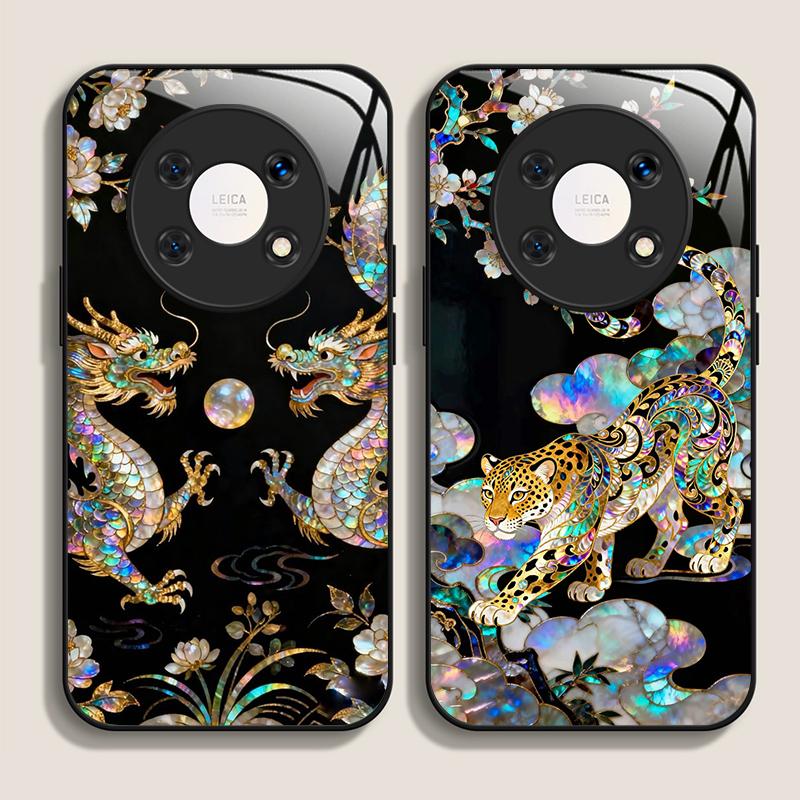 Stylish Dragon Leopard Marble Texture Tempered Glass Phone Case for Huawei Honor 400 200 100 90 80 Magic 7 Pro 6 5 Lite X9 Cover