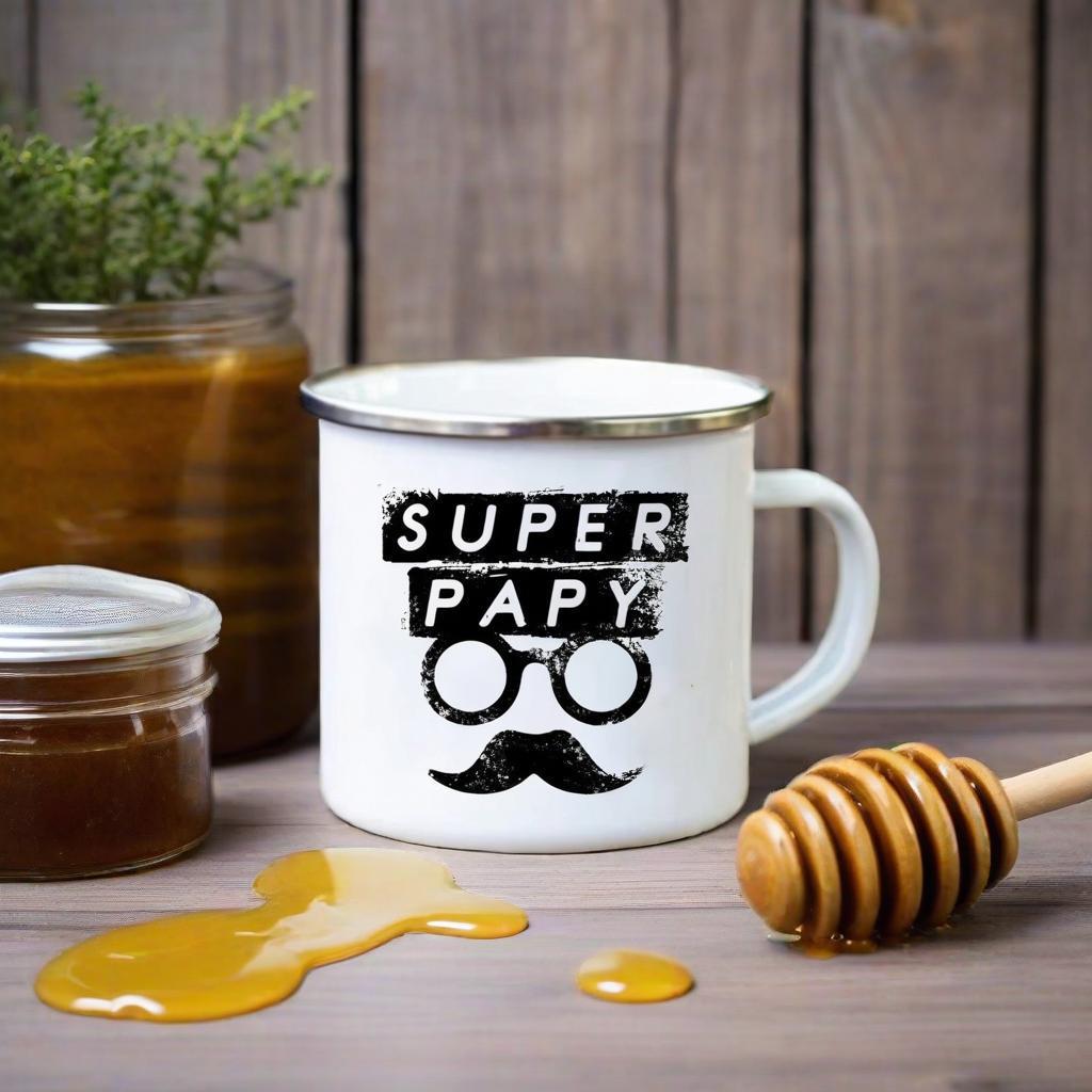 Super Papy Print Mugs Creative Coffee Cups Drink Water Tea Camping Cup Enamel Mug Outdoor Home Handle Drinkware Gift for Grandpa